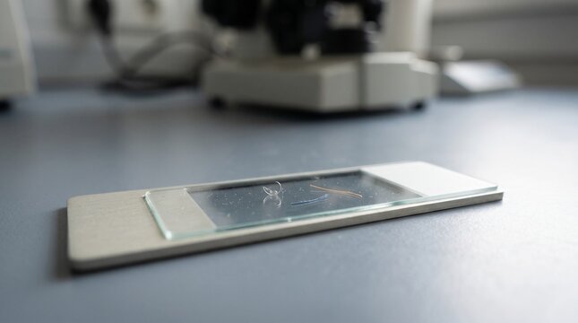 Stained marine fibers preserved on a glass slide