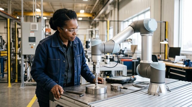Automation engineer checks robotic payload setup