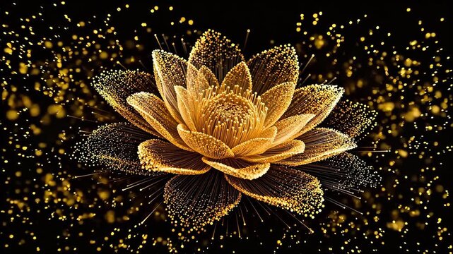 Golden digital flower art on black background
