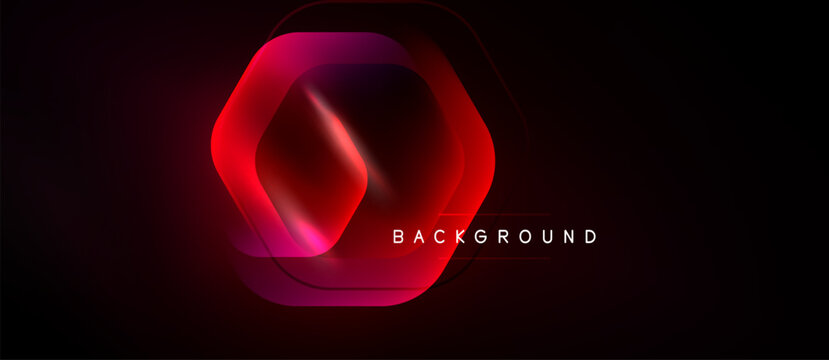 Abstract hexagon design. Red, pink gradients over black background. Modern, dynamic visual element for presentations.