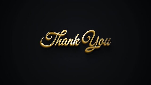 Golden 3d thank you title in cursive font on dark background