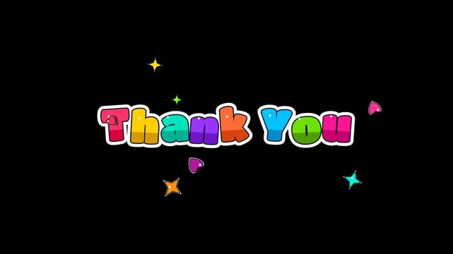 Thank you title with colorful bubbly cartoon text and sparkles