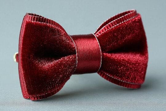 Elegant burgundy velvet bow tie accessory for formal attire isolated on grey background