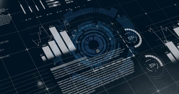 Displaying central HUD with concentric rings on virtual dashboard, showing donut indicators, charts