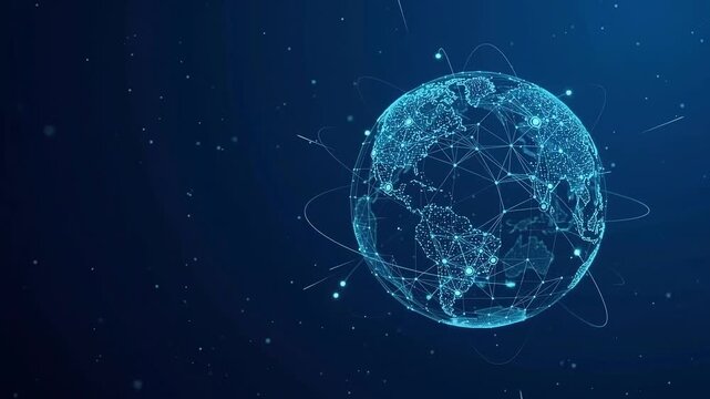 Digital glowing earth globe with network connections orbiting in space