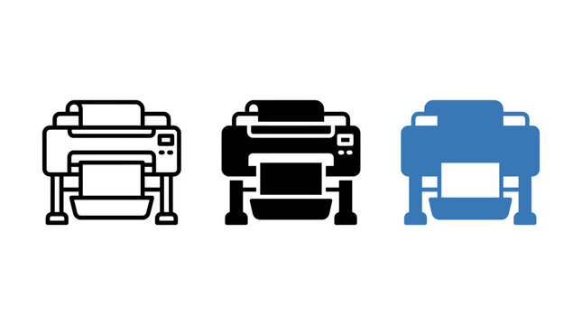 Large format industrial printer vector icons for printing press and graphic studio use