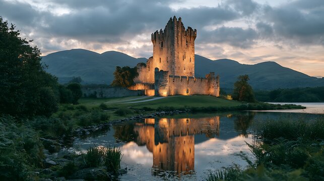 Ross Castle Reflected in Water at Blue Hour