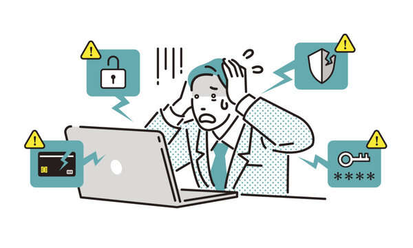 ハッキング・サイバー攻撃を受けたパソコンを見て青ざめる男性