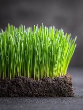 Vibrant Wheatgrass Sprout Growing in Tray - Healthy Food, Nutrition, and Sustainable Agriculture Stock Photo