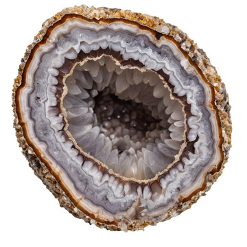 Agate geode half cut open isolated on white for design