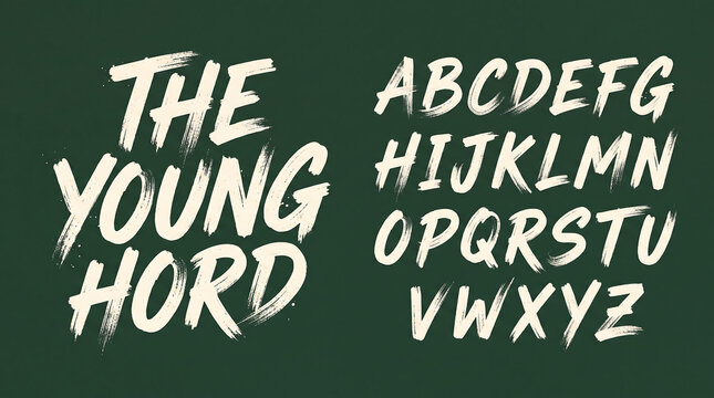 Handwritten sans-serif alphabet with brush stroke texture on a dark green background
