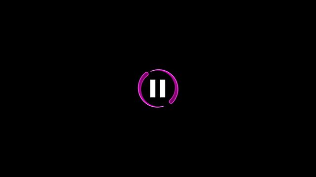 Pink neon pause button animation with rotating circular loading effect glowing