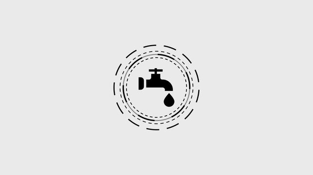Minimalist faucet drop animation icon loop isolated against clean grey neutral background.