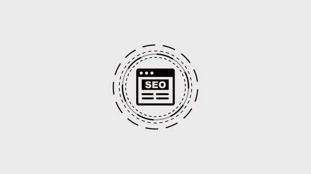 Seo website optimization icon spinning dotted rings flat animation clip on light gray background.