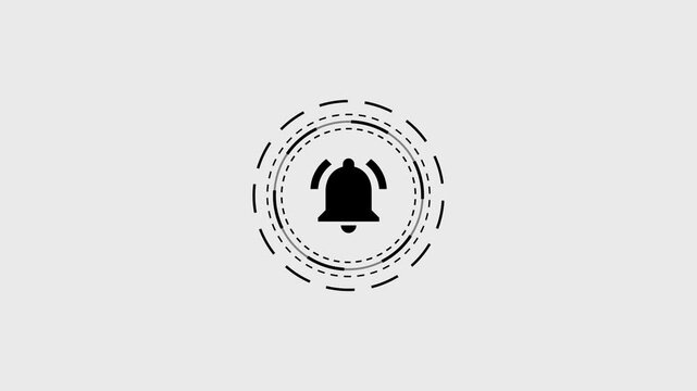 Bell notification icon motion graphic animation with dashed circles on a white background.