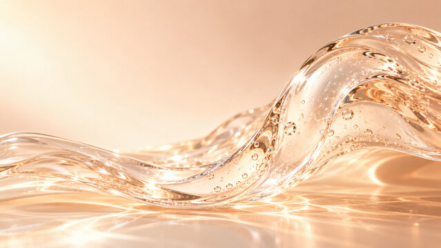 Transparent liquid gel wave with soft peach reflections