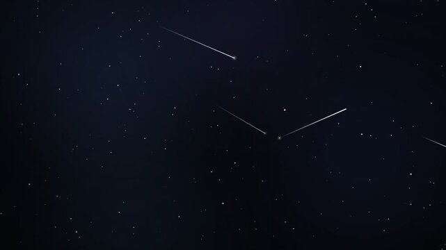 Twinkling stars and shooting star meteors streaking across dark night sky, seamless loop