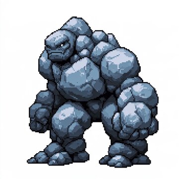 Pixel art stone golem character with rocky texture on white background