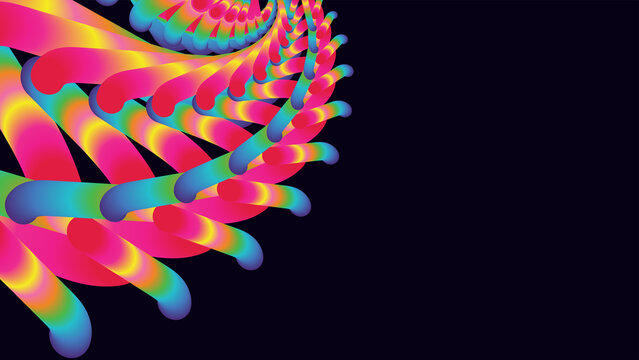 Vibrant Colorful 3D Parametric Spiral Wave Vector Graphic Element Isolated on Dark Background for Creative Art