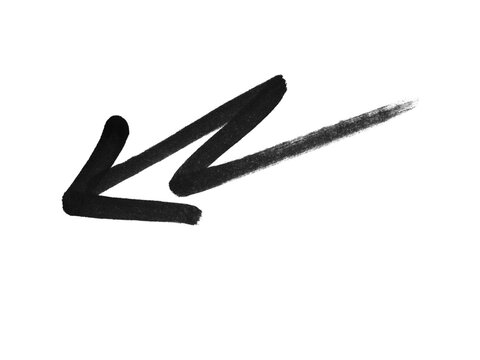 Black Bold Thick Brush Arrow Pointing Down Left Hand Drawn Vector Illustration Isolated on White Background, Direction Sign Icon for Infographic and Presentation Design
