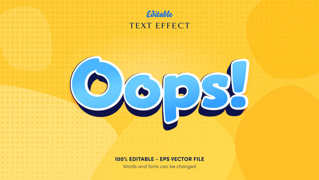 Pop cartoon exclamation editable text effect with puffy sky blue letters and navy side on yellow halftone