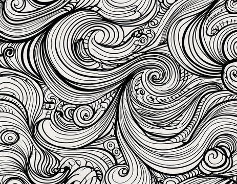 abstract black squiggles doodle pattern on white background hand drawn curly lines swirls chaotic scribble seamless texture minimalist overlay