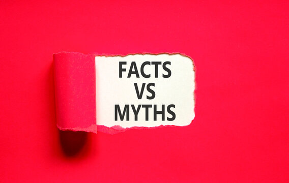 Facts vs versus myths words symbol. Concept words Facts vs Myths on beautiful white paper. Beautiful red background. Business and facts vs versus myths concept. Copy space.