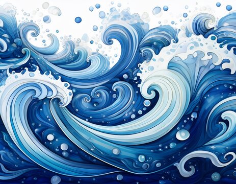 seamless pattern abstract ocean waves in blue tones white background waterdrops on surface summer textiles marine designs summer themed web page fill realistic water drops pattern