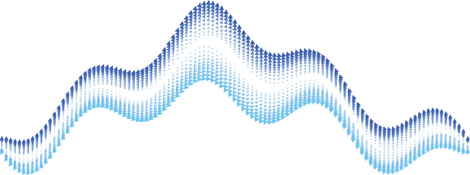 Abstract blue wave pattern formed by small dots against a clean white background