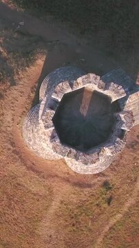 Top view descend over St. Nicholas medieval church tower