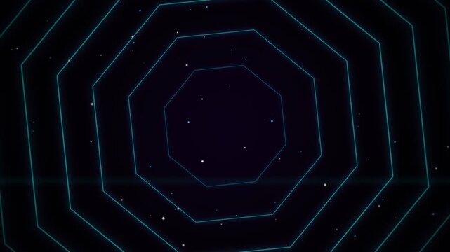 Abstract geometric tunnel with pulsating teal octagonal lines in motion
