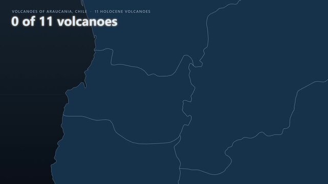 Araucania, Chile volcano map: Villarrica, Llaima, Lonquimay