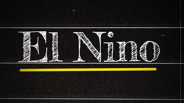 El Nino text animation with yellow underline on black textured background concept, 4k footage design