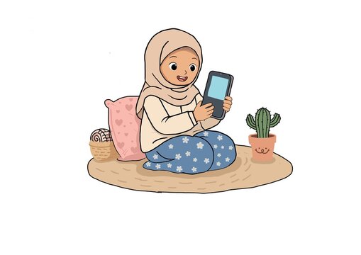 Girl cute Muslim Islamic and mobile phone 
