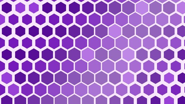 Animated loop of vibrant purple hexagonal shapes forming a seamless geometric pattern on a white background
