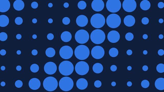 Abstract blue circles arranged on a dark background in a looping motion render