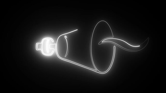 White Neon Curved Horn Shaped Outline on a Dark Background