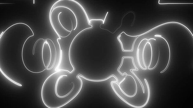 White Neon Circular Mechanical Pattern with Repeating Shapes