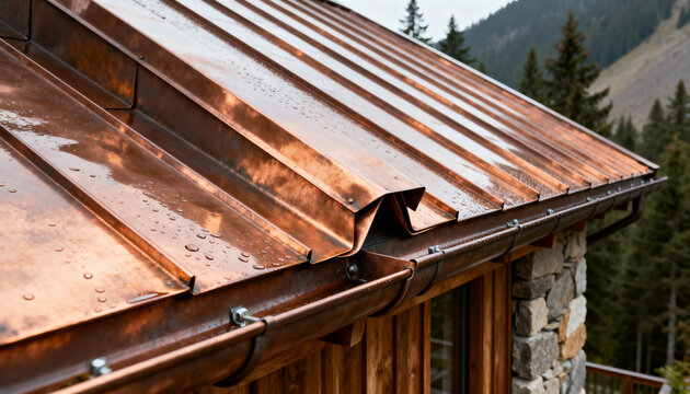 43.- Copper Standing Seam Roof Detail on a Contemporary Mountain Home
