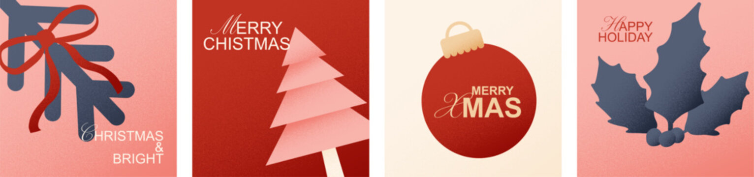 Square Contemporary Christmas Greeting Card Poster Flyer Background With Grain Noise Texture Set.