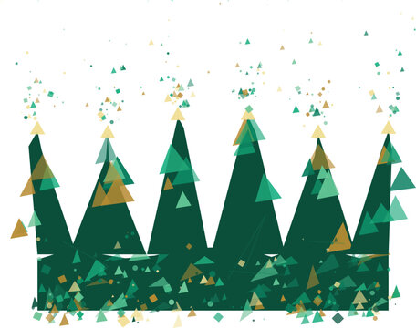 Green abstract crown with gold triangles and confetti on white background symbolizing success and celebration