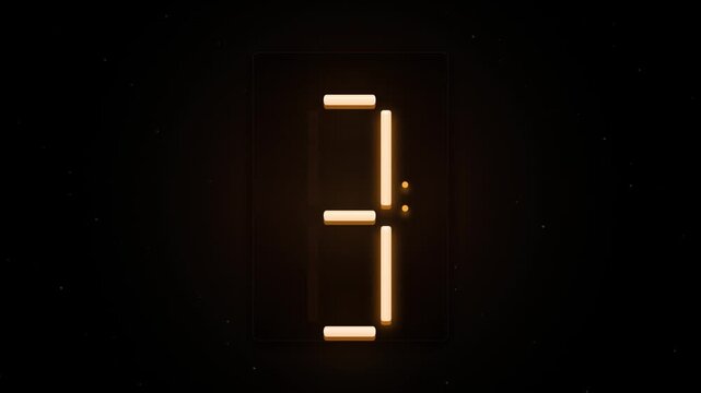Digital countdown timer with glowing amber led seven-segment display on dark background