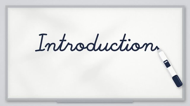 Handwritten Introduction text animation appearing on whiteboard with red marker underline, start of lesson, presentation and online course concept