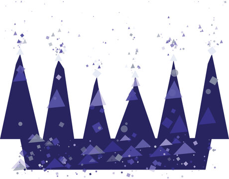 Abstract royal crown silhouette with sparkling geometric confetti against white background