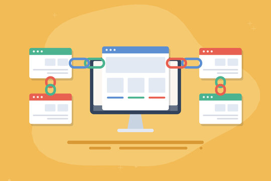 Link building concept for seo, search engine ranking improvement, earning backlinks from external websites, digital marketing strategy.
