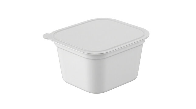 Blank white square food container with a foil lid and tab for easy opening, perfect for dairy products or desserts PNG Isolated on transparent background