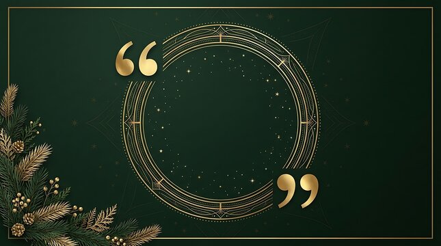 Elegant holiday testimonial slide layout featuring gold quote marks and circular frame design