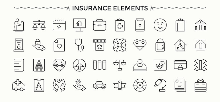 Insurance icon collection. Contains related to financial, protect, help, health, life, saving and more. Collection for mobile and web apps. Vector collections. Assurance icon set.