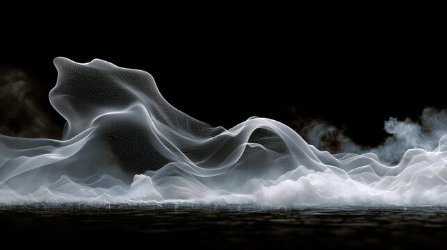 White fluid smoke flowing across a black background as a dramatic abstract backdrop for branding.