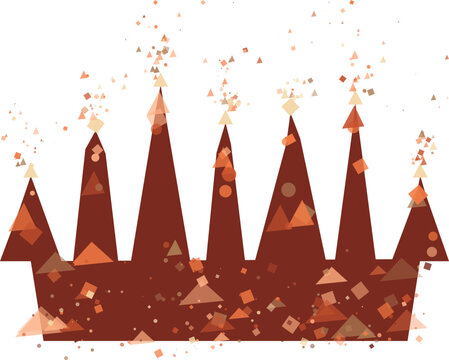 Abstract Crown Silhouette with Geometric Particles in Warm Tones on White Background